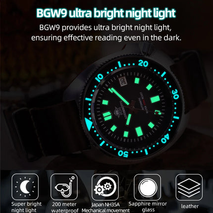 ADDIESDIVE Men's Watch Sapphire Glass Stainless Steel NH35 Automatic Mechanical Watch BGW9 Luminous 200m Waterproof Dive Watch