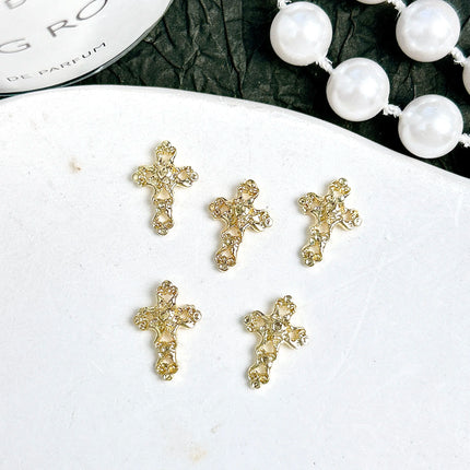 30PCS Multiple Style Shiny Alloy Cross Nail Art Charms 3D Retro Creative Heart Cross Nail Decorations for DIY Y2K Nails Designs