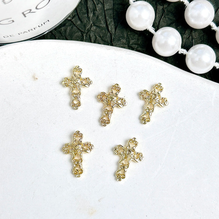 30PCS Multiple Style Shiny Alloy Cross Nail Art Charms 3D Retro Creative Heart Cross Nail Decorations for DIY Y2K Nails Designs