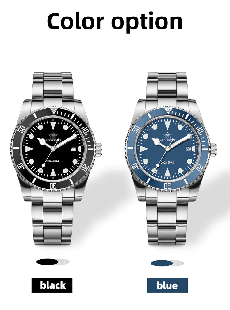 ADDIESDIVE New Gift Watch For Men AD2068 Quartz Watches 39mm Waterproof 200m Ceramic Bezel BGW9 Luminous Diving Leisure Wristwat