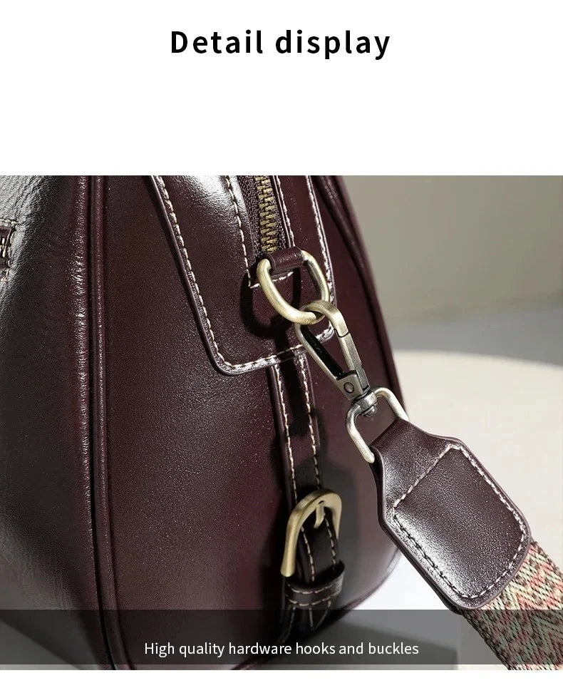 women's shoulder luxury  bags, Genuine Leather Crossbody Shoulder Bag, Retro Style Handbag with Dual Strap & Multiple Pockets