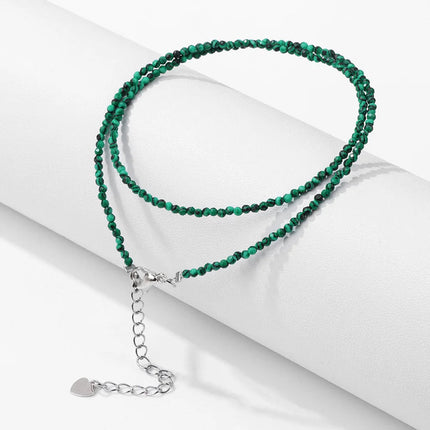 Mini Stone Beaded Necklace 2mm Faceted Natural Agat Quartzs Necklaces Female Fashion Party Choker for Women Girls Jewelry Gift PlatiNum