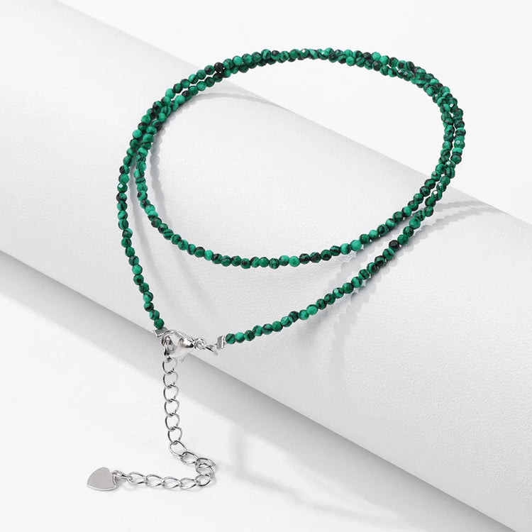 Mini Stone Beaded Necklace 2mm Faceted Natural Agat Quartzs Necklaces Female Fashion Party Choker for Women Girls Jewelry Gift PlatiNum