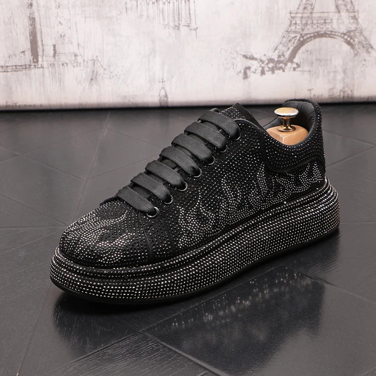 New Style Luxury Men's High Hip-hop Casual Shoes Men Black Fashion Rivets Shoes Italy Fashion Leisure Driving Loafers