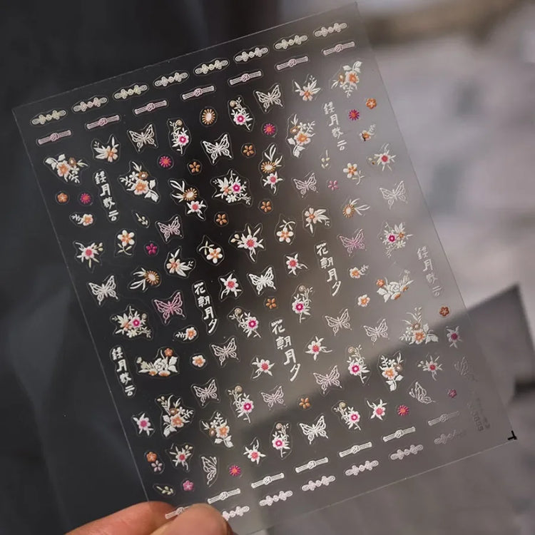 5D Kawaii Lily Nail Art Stickers 1pcs Japanese Pink White Flower With Diamond Self Adhesive Nail Decorations Slider Decals DIY