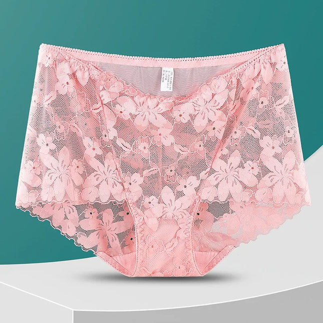 Transparent Lace Briefs Women Panties Girls Summer Underpants Plus Size Underwear Solid Color Sexy Lingerie XXL