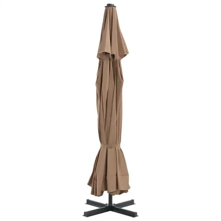 Ombrellone da esterno in alluminio 500 cm color tortora, anti-UV, con manovella, 8 stecche, base stabile, tessuto impermeabile, facile da montare