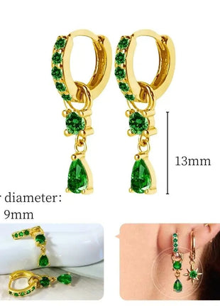 925 Sterling Silver Needle Green Zircon Gold Earrings Heart Hoop Earrings for Women Delicate Stud Earrings Luxury Jewelry Gifts PlatiNum