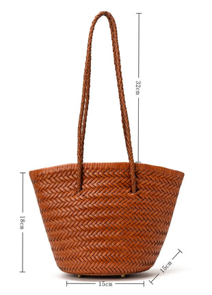 Borsa a secchiello intrecciata a mano 2026 in vera pelle, borsa a tracolla vintage da donna per uso quotidiano, pendolarismo e vacanze