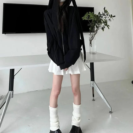 2026 Autumn Kawaii Bunny Big Extra Ears Hoodie Long Sleeve Hooded Sweatshirt Y2K Style Fashion Rabbit Oversized Zip-up Hoodies