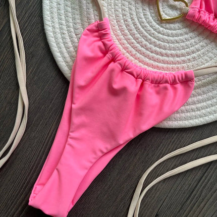 Costume da bagno bikini sexy da donna a tinta unita, due pezzi, rosso platinumshop