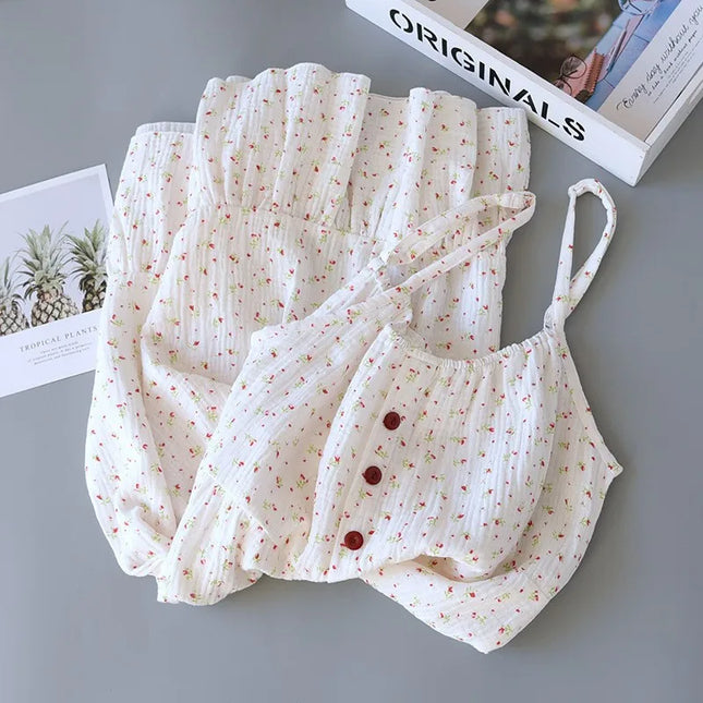 New Long Floral Print Nightgown, Women's Pure Cotton Pajamas, Comfortable Lingerie, Casual Summer Homewear
