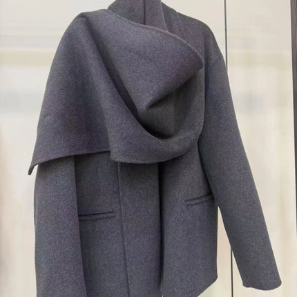 Newest Luxury Coffee Scarf Collar Wool Coat Women Loose Elegant Ladies Autumn Winter Jacket Causal Handmade Women's Jacket2025