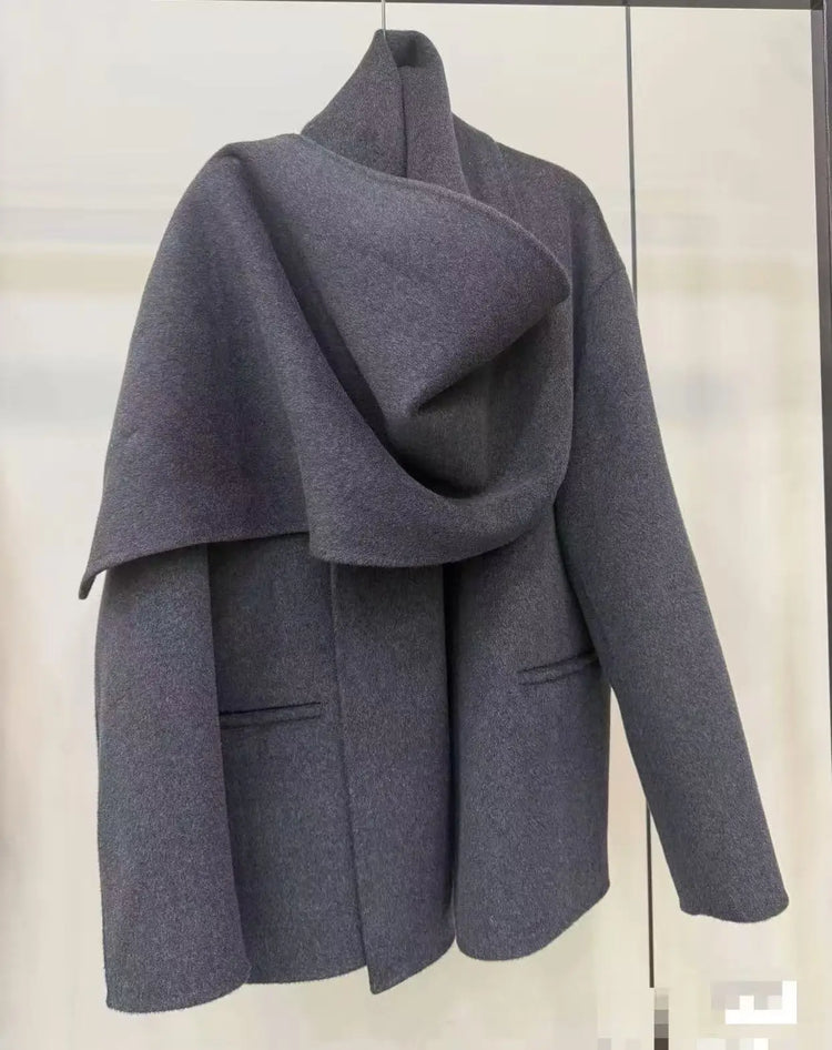 Newest Luxury Coffee Scarf Collar Wool Coat Women Loose Elegant Ladies Autumn Winter Jacket Causal Handmade Women's Jacket2025