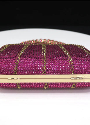 Popular In Nigeria Exquisite Evening Bags With Diamond Design Fashion Handle Clutch Rhinestone Embellished Long Chain Bag PlatiNum