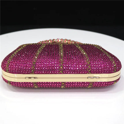 Popular In Nigeria Exquisite Evening Bags With Diamond Design Fashion Handle Clutch Rhinestone Embellished Long Chain Bag PlatiNum