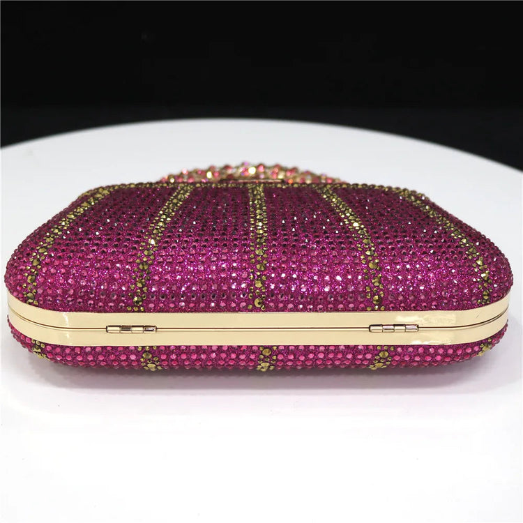 Popular In Nigeria Exquisite Evening Bags With Diamond Design Fashion Handle Clutch Rhinestone Embellished Long Chain Bag PlatiNum
