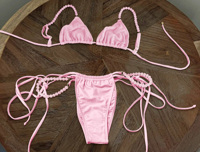 Perline Bikini 2025 Costume da bagno donna sexy Costumi da bagno femminili Micro bikini Set costume da bagno a fascia Beachwear Rosa brasiliano Biquini platinumshop