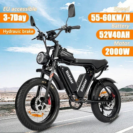 Ridstar Q20 Pro Ebike, doppio motore 2000 W, due batterie 40 Ah, velocità massima 60 KM/H, chilometraggio massimo 120 km in modalità PAS, bici spessa 20 * 4,0