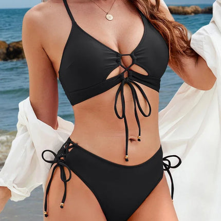 Costume da bagno stampato 2026 da donna, bikini leopardato con coulisse e intagli, per bagno e spiaggia, taglia XXL