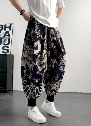 Men's Summer Pants 2026 Lightweight Thin Cotton Comfortable Beach Trousers, Loose Casual Hip Hop Printed Pants, Fashion Oversized Jogger Pants