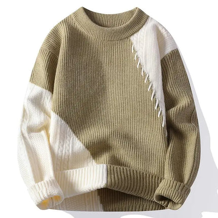 New Trendy Autumn and Winter Jacquard Pattern Pullover Sweater Casual Round Neck Color-Blocking Knit Men's Pullover