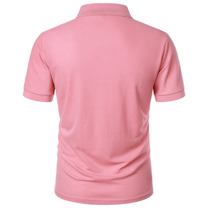 Men's Casual Short Sleeve Button-Up Lapel Solid Color T-Shirt
