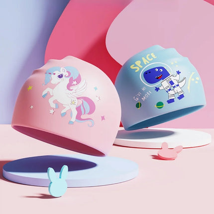 Children's Swim Cap Cute Cartoon Elastic Silicone for Boys and Girls Swimming Equipment Waterproof Swim Cap for Long Hair Ear Protection