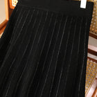 Women's Wool Skirts A-Line Pleated Cashmere Skirt Autumn Winter Elastic Waist 100% Merino Wool Knitted Bright Silk Style Dress PlatiNum