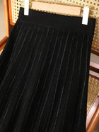 Women's Wool Skirts A-Line Pleated Cashmere Skirt Autumn Winter Elastic Waist 100% Merino Wool Knitted Bright Silk Style Dress PlatiNum