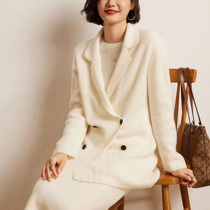 Luxury 100% Cashmere Mid-Calf Pencil Skirt Simple Basic Style Women Solid Color Autumn Winter High Waist Slimming Knitted Skirt PlatiNum