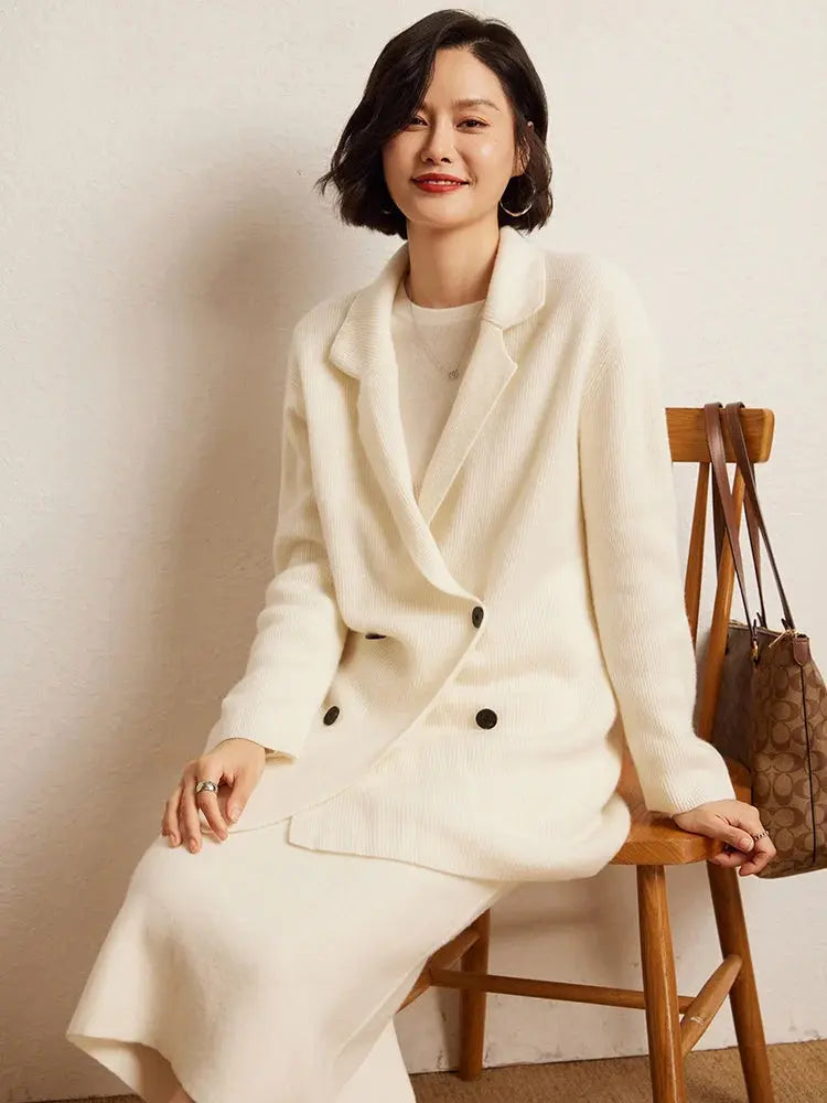 Luxury 100% Cashmere Mid-Calf Pencil Skirt Simple Basic Style Women Solid Color Autumn Winter High Waist Slimming Knitted Skirt PlatiNum