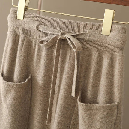 Autumn And Winter100% Pure Wool Skirt Women's Long Pocket Small A Skirt High Waist Slim Cashmere Knit A-Line Skirt PlatiNum