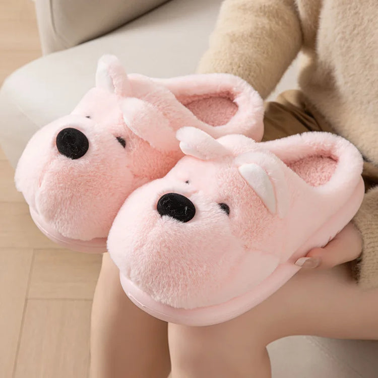Cartoon Animal Dog Fluffy Slippers For Women House Winter Mules Platform Shoes Girls New Indoor Fuzzy Fur Slides Unisex Non-Slip