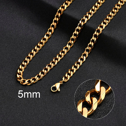 3-11MM Classic Cuban Chain Necklace for Men Women,Silver Black Gold Grey Color Stainless Steel Chains,Basic Punk Jewelry Gift PlatiNum