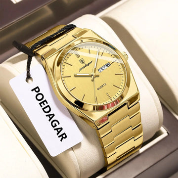 POEDAGAR Orologio da polso al quarzo da uomo di lusso Impermeabile luminoso Data Settimana Orologio da uomo Orologi da uomo d'affari in acciaio inossidabile platinumshop
