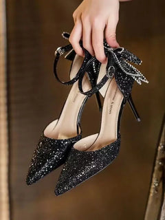 Shoes for Woman 2025 Silver Women's heeled Summer Footwear Wedding Bride Shoe Rhinestone Pointed Toe Super High Heel Diamond