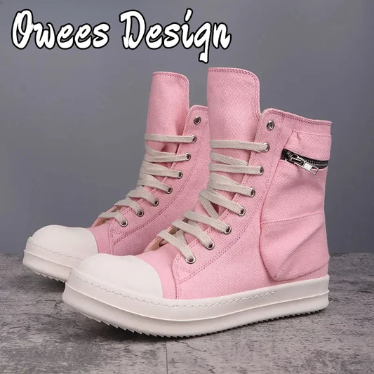 Women Canvas Ankle Boots Round Toe Casual Sneakers Men Thick Sole Mixed Colors High Top Canvas Shoes Hip Pop Botas Big Size