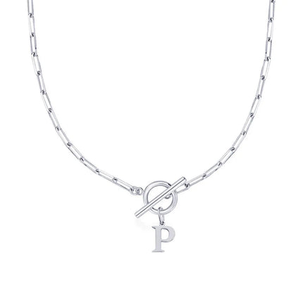 Women stainless steel Initial necklace A-Z Letter charms pendant Choker Women silvery Chain Ot Deduction Necklace For Women 2025 PlatiNum