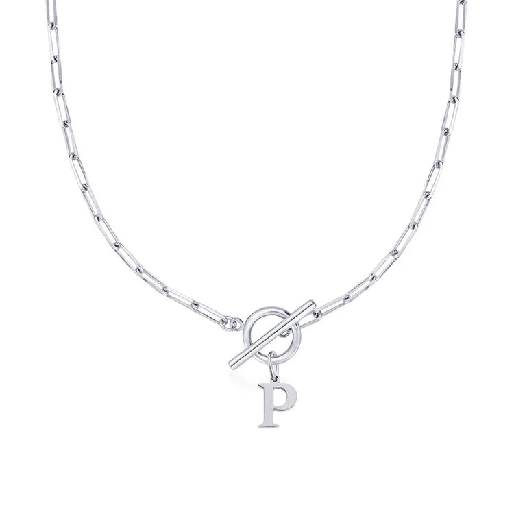 Women stainless steel Initial necklace A-Z Letter charms pendant Choker Women silvery Chain Ot Deduction Necklace For Women 2025 PlatiNum