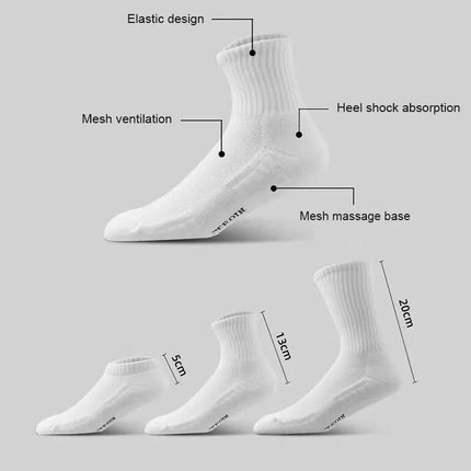 10 paires de chaussettes HLHYX pour homme en coton déodorant, à fond en éponge, mi-mollet, blanches, épaissies, pour le sport et le basket-ball