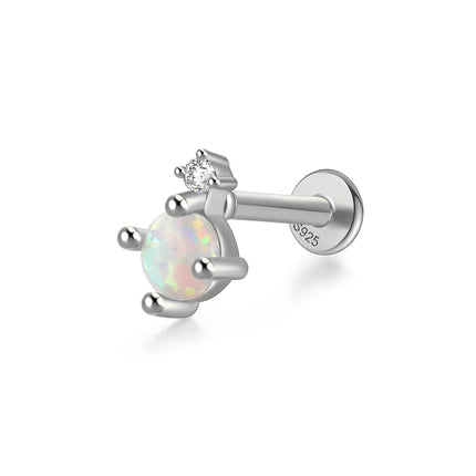 CANNER 1PC 925 Sterling Silver Exquisite Crown Opal Piercing Earring for Women Ear Studs Cartilage Earring Body Jewelry Gift PlatiNum
