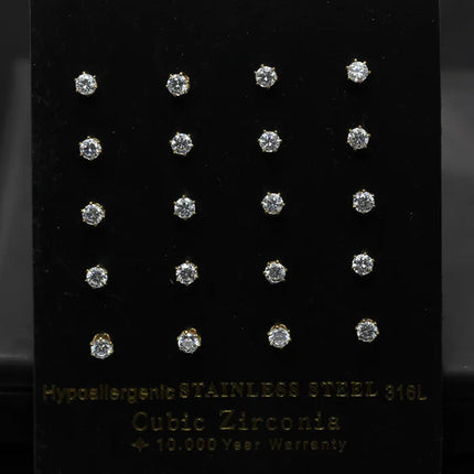 LUXUSTEEL 10 paia/set 3-10mm Orecchini in cristallo bianco trasparente per donna uomo Acciaio inossidabile Zircone CZ Piercing all'orecchio all'ingrosso platinumshop