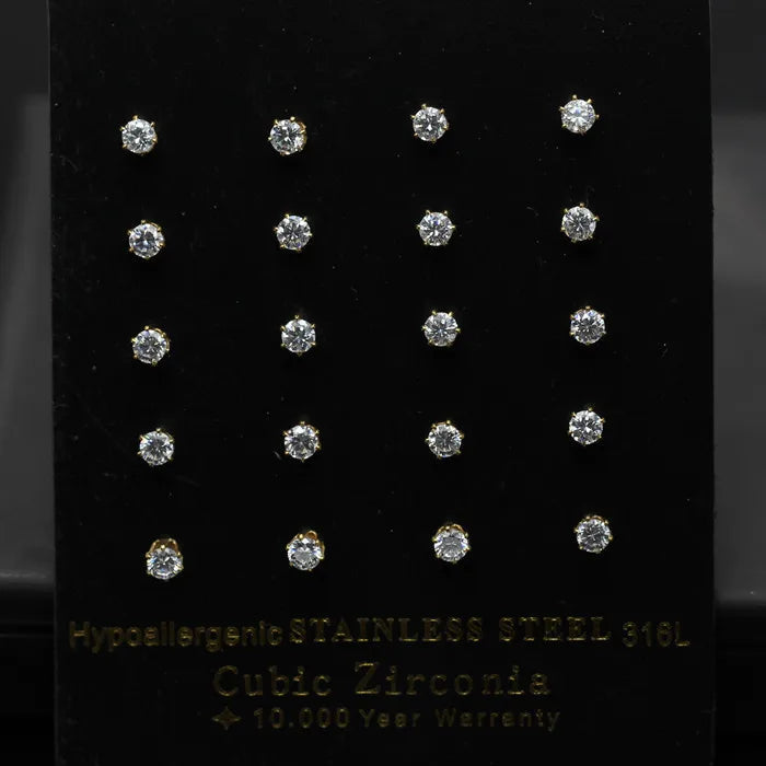 LUXUSTEEL 10 paia/set 3-10mm Orecchini in cristallo bianco trasparente per donna uomo Acciaio inossidabile Zircone CZ Piercing all'orecchio all'ingrosso platinumshop