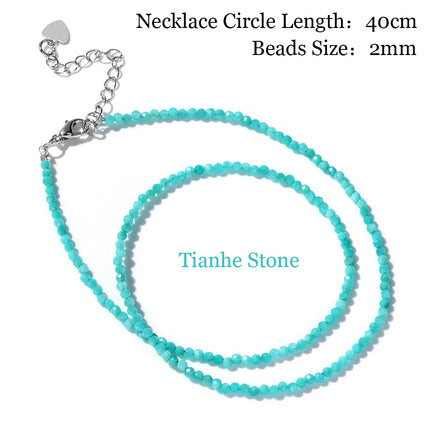 Mini Stone Beaded Necklace 2mm Faceted Natural Agat Quartzs Necklaces Female Fashion Party Choker for Women Girls Jewelry Gift PlatiNum