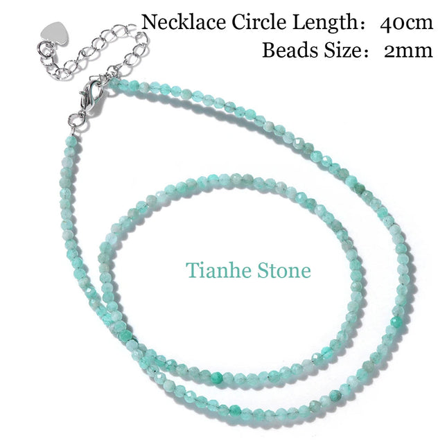 Mini Stone Beaded Necklace 2mm Faceted Natural Agat Quartzs Necklaces Female Fashion Party Choker for Women Girls Jewelry Gift PlatiNum