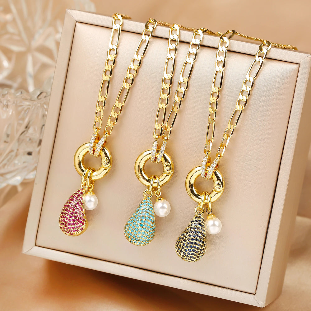 6 colori brillanti zirconi vírgiano goccia d'acqua ciondolo clavicola catena girocollo classico per donna ragazza festa quotidiana gioielli regalo di festa
