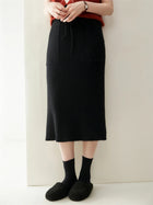 2025 Quality Woman 100% Cashmere Knitwear Thick Basic Skirts Autumn Winter Sexy Long A-Line Drawstring Vertical Stripe  Clothing PlatiNum