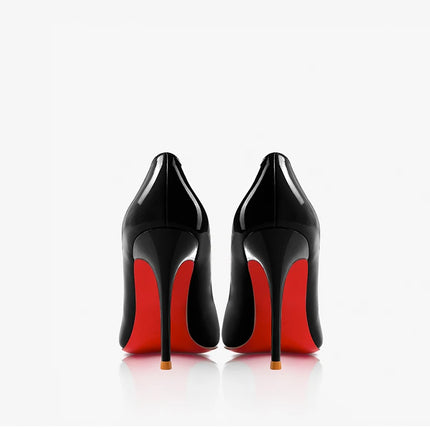 Tacchi alti eleganti da donna neri Fondo rosso lucido Tacchi da donna di marca di lusso 2025 tendenza Punta a punta Décolleté da festa sexy Scarpe da donna