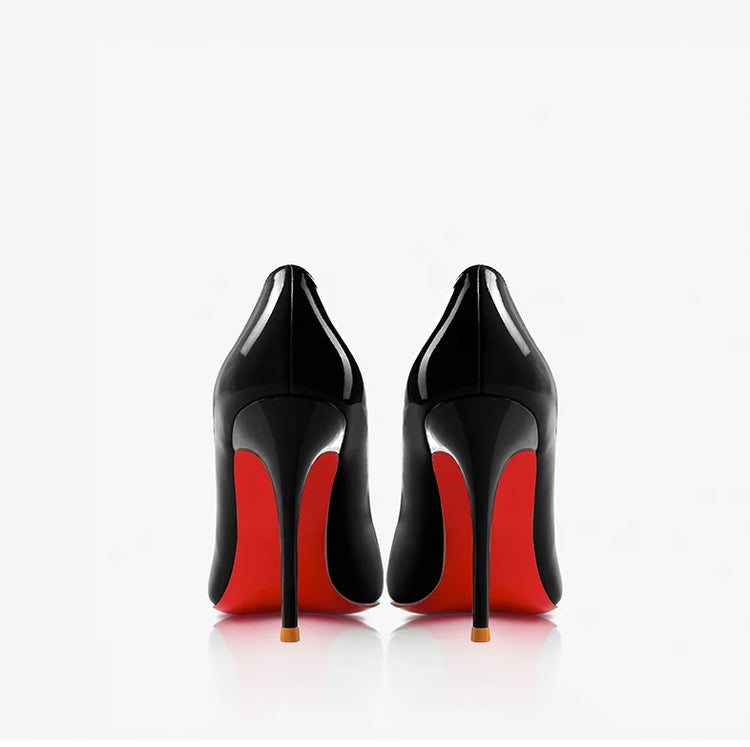 Tacchi alti eleganti da donna neri Fondo rosso lucido Tacchi da donna di marca di lusso 2025 tendenza Punta a punta Décolleté da festa sexy Scarpe da donna